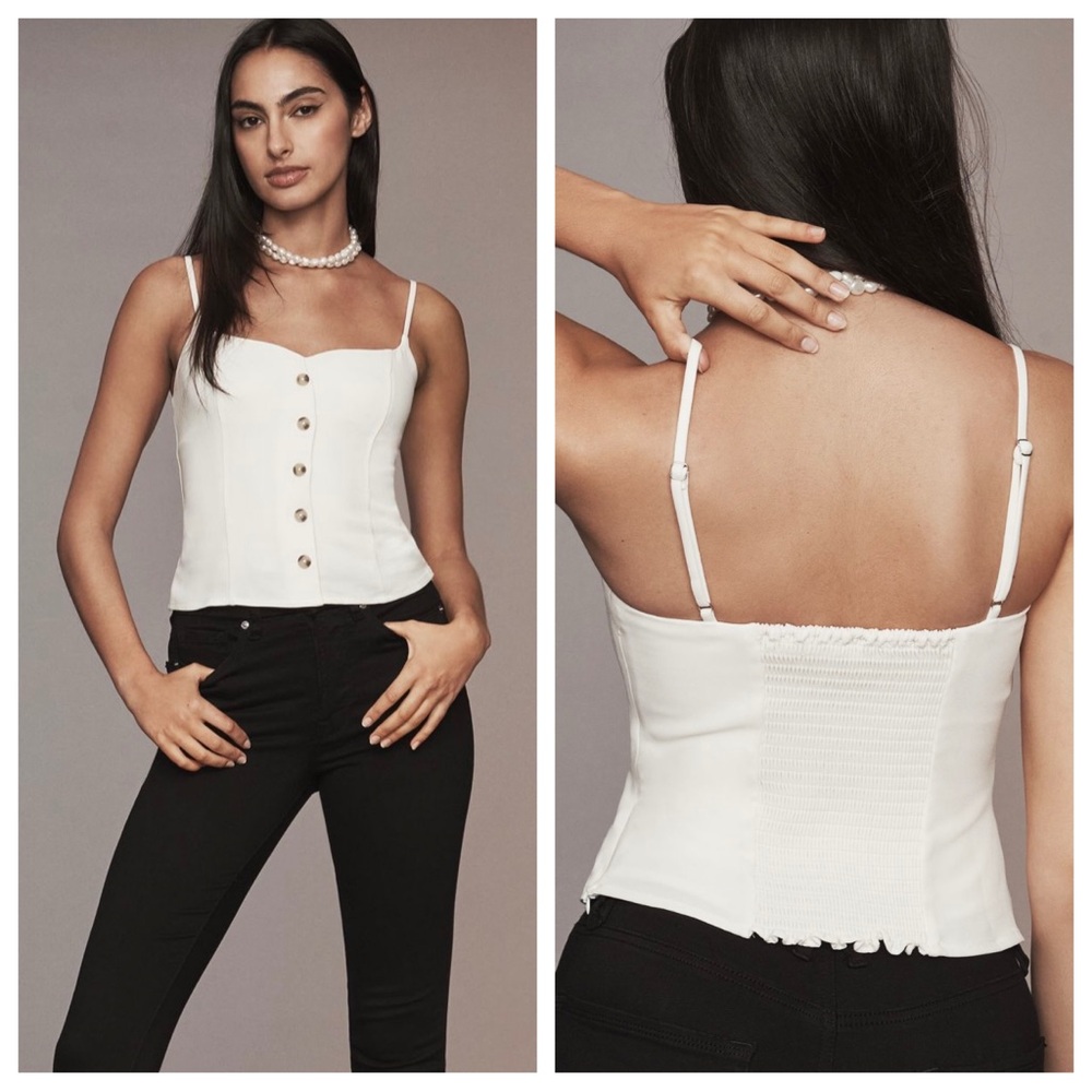 Reformation NWT Danika Buttondown Tank Top Heavyweight Crepe Smocking Stretch